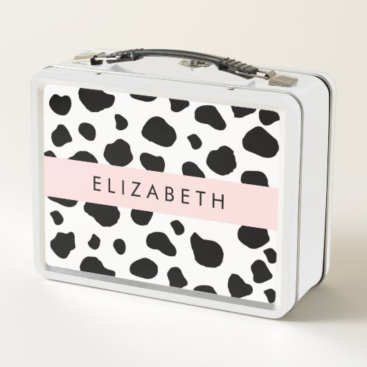Kuhdruck, Kuhstrümpfe, Schwarz und Weiß, Ihr Name Metall Brotdose (Rückseite)
