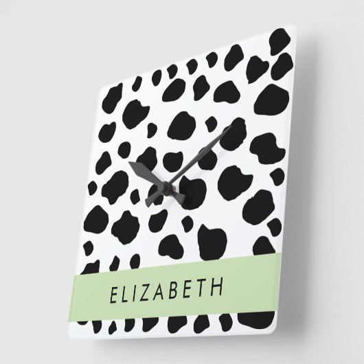 Kuhdruck, Kuhstrümpfe, Schwarz und Weiß, Ihr Name Quadratische Wanduhr (Winkel)