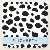 Kuhdruck, Kuhstrümpfe, Schwarz und Weiß, Ihr Name Rechteckiger Pappuntersetzer (Vorderseite)