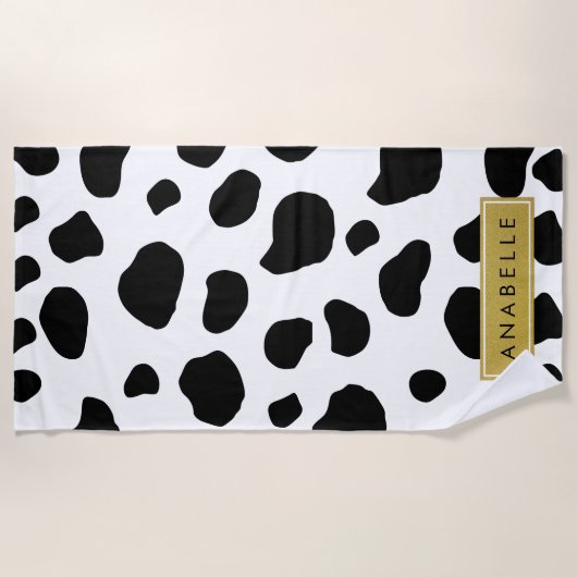 Kuhdruck, Kuhstrümpfe, Schwarz und Weiß, Ihr Name Strandtuch (Vorderseite)