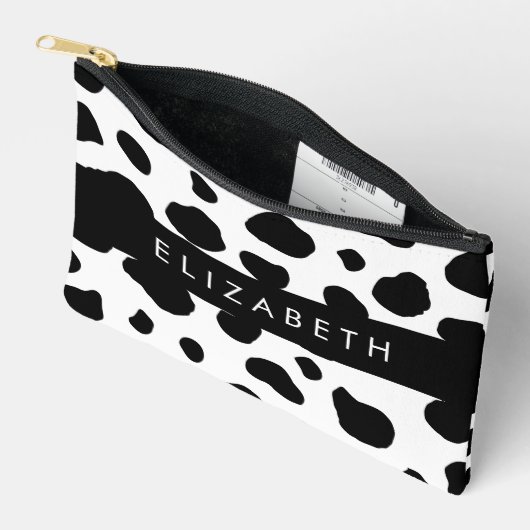 Kuhdruck, Kuhstrümpfe, Schwarz und Weiß, Ihr Name Zubehörtasche (Offen)