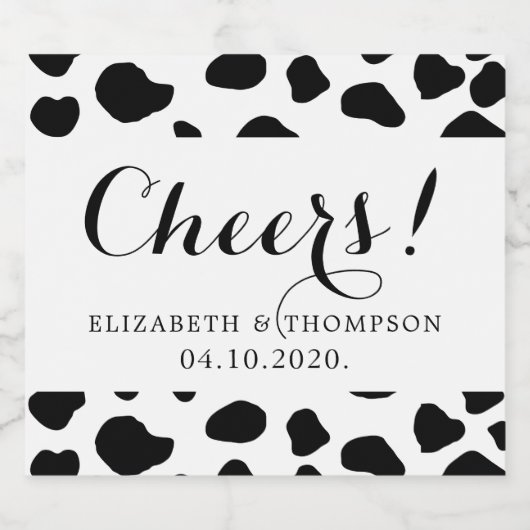 Kuhdruck, Kuhstrümpfe, schwarz-weiß, Hochzeit Schaumweinetikett (Einzelnes Label)