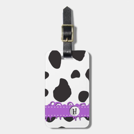 Kuhdruck, Kuhstrümpfe, schwarz-weiß, Monogramm Gepäckanhänger (Vorderseite vertikal)