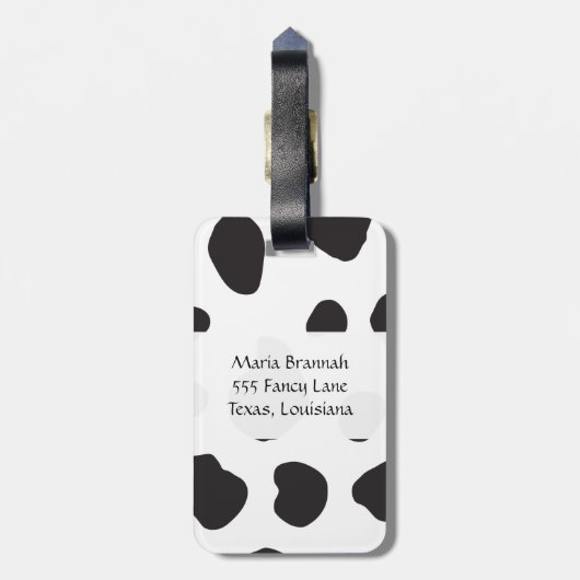 Kuhdruck, Kuhstrümpfe, schwarz-weiß, Monogramm Gepäckanhänger (Rückseite vertikal)