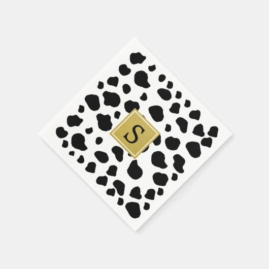 Kuhdruck, Kuhstrümpfe, schwarz-weiß, Monogramm Serviette (Ecke)