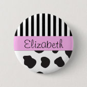 Kuhdruck, Streifen, Schwarz und Weiß, Ihr Name Button (Vorderseite)
