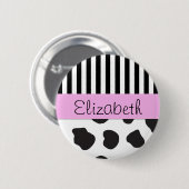 Kuhdruck, Streifen, Schwarz und Weiß, Ihr Name Button (Vorne & Hinten)