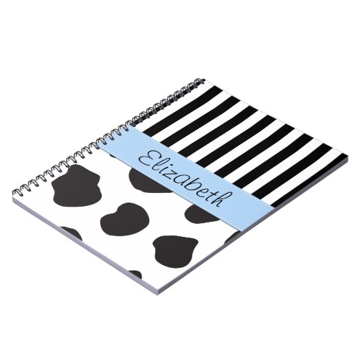 Kuhdruck, Streifen, Schwarz und Weiß, Ihr Name Notizblock (Linke Seite)