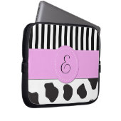 Kuhdruck, Streifen, Schwarz und Weiß, Monogramm Laptopschutzhülle (Vorne Rechts)