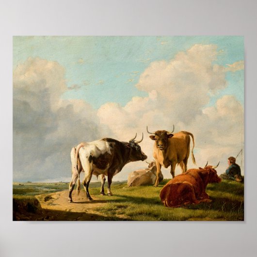 Kühe auf der Weide | Eugène Joseph Verboeckhoven Poster (Vorne)