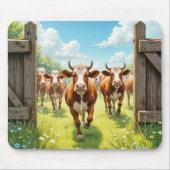 Kühe, die aus einer Weide entkommen Mousepad (Vorne)