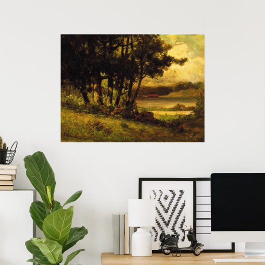 Kühe Grazing nahe Fluss - Edward Banister Poster (Heimbüro)