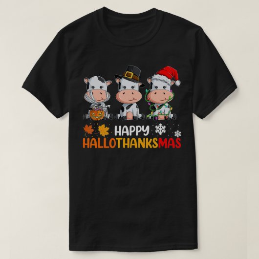 Kühe Happy Hallothanksmas Halloween Erntedank T-Shirt (Design vorne)