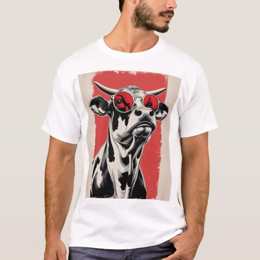 Kühe Illustration mit roter Sonnenbrille T-Shirt (Vorderseite)