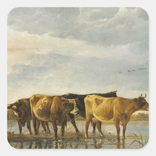 Kühe im Fluss Aelbert Cuyp Quadratischer Aufkleber (Vorderseite)