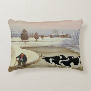 Kühe in einem Winter-Fluss Zierkissen