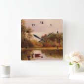 Kühe in einer Wasserlandschaft, Albert Bierstadt Quadratische Wanduhr (Zuhause)