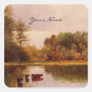 Kühe in einer Wasserlandschaft Albert Bierstadt Quadratischer Aufkleber