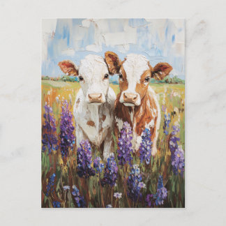 Kühe Kälber Lupine Blume Malerei Postkarte