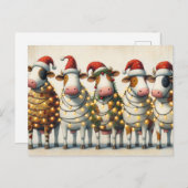 Kühe mit Weihnachtslicht der Weihnachtsmannmütze Feiertagspostkarte (Vorne/Hinten)