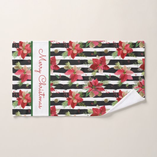 Kühe Streifen mit Poinsettias Frohe Weihnachten Badhandtuch Set (Handtuch)