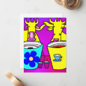Kühe trinken morgens Kaffee Mitteilungskarte (Vorderseite/Rückseite Beispiel)