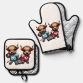 Kühe und Fußball Ofenhandschuh & Topflappen-Set (Vorderseite/Rückseite)