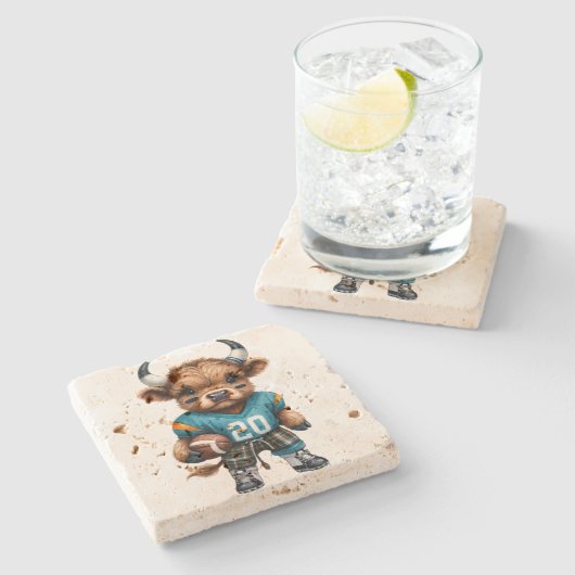 Kühe und Fußball Steinuntersetzer (Seitenansicht)