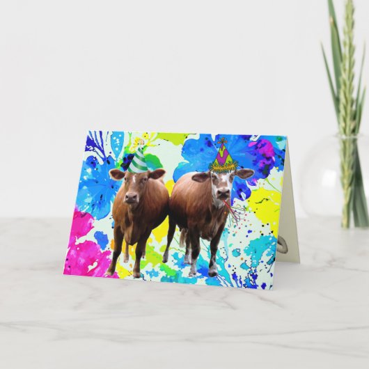 Kühe und Katzen Geburtskarte Karte (Vorderseite)