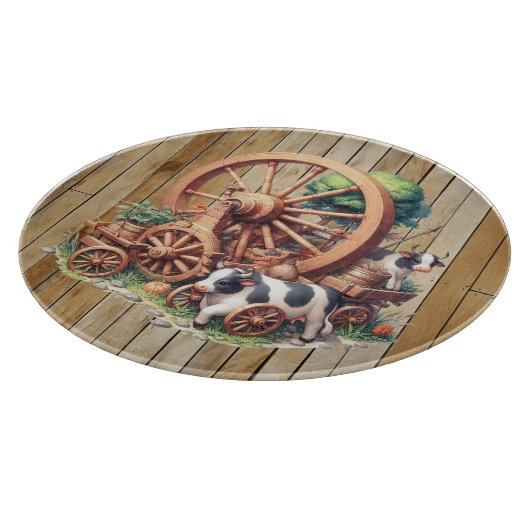 Kühe und Räder aus coolem Western Schneidebrett (Ecke)