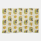 Kühe und Sonnenblumen auf gefalteter Leinenstruktu Geschirrtuch (Horizontal)