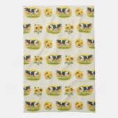 Kühe und Sonnenblumen auf gefalteter Leinenstruktu Geschirrtuch (Vertikal)