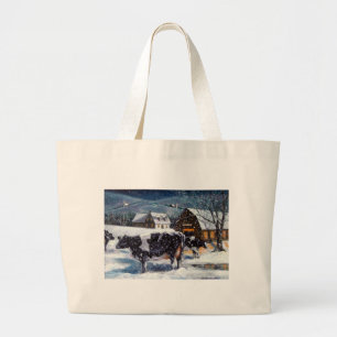 KÜHE: WEIHNACHTEN: SCHNEE: KUNST: HOLTEIN JUMBO STOFFBEUTEL