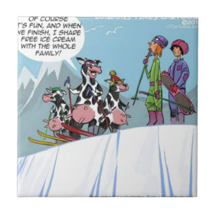 Kuhfamilie Schneeskifahren Lustig Fliese