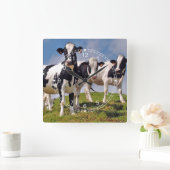 Kuhfamilienportrait Quadratische Wanduhr (Zuhause)