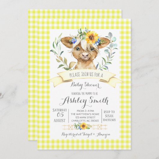 Kuhfarm Babydusche Einladung geschlechtsneutral (Vorne/Hinten)