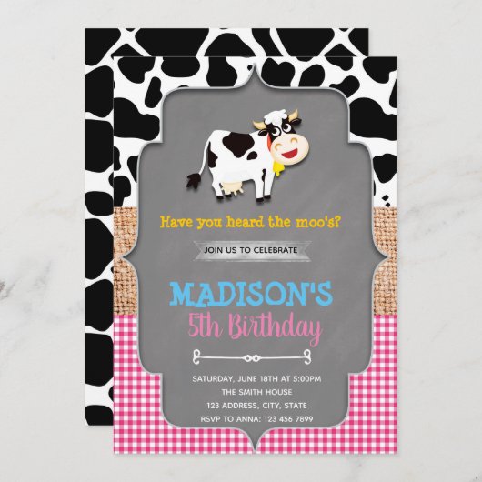 Kuhfarm-Barnyj Geburtstagsausschreibung Einladung (Vorne/Hinten)