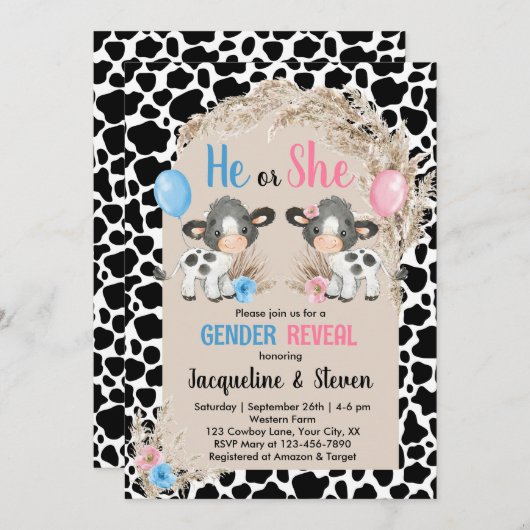 Kuhfarm Geschlecht offenbaren Baby Einladung Cowbo (Vorne/Hinten)