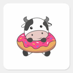 Kuhfarm Tier in Donut Kawaii Kühe Donuts Quadratischer Aufkleber
