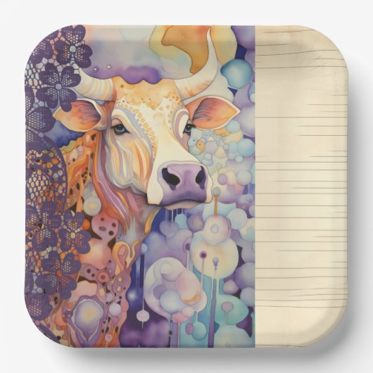 Kuhfarm Violett Pappteller (Vorderseite)
