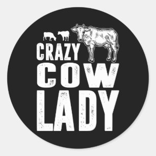 Kuhgeschenk Crazy Cow Lady Geschenk Kuh Lover Runder Aufkleber