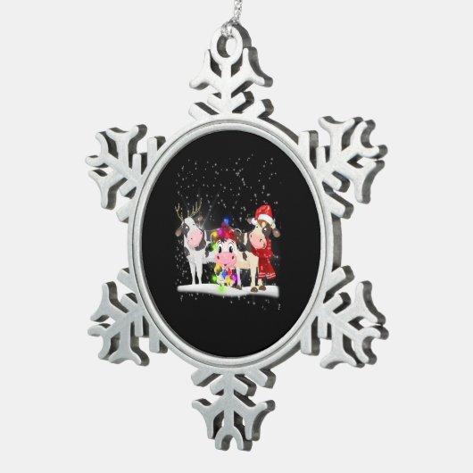 Kuhgeschenk| Schnee von Weihnachtskühen Schneeflocken Zinn-Ornament (Rechts)