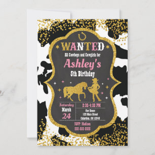 Kuhhaut Cowgirl Western-Party Geburtstag  Einladung