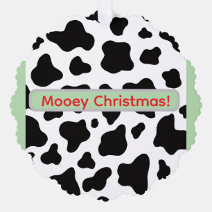 Kuhhaut mit "Mooey Chriastmas" in Rot und Rot Ornament Karte
