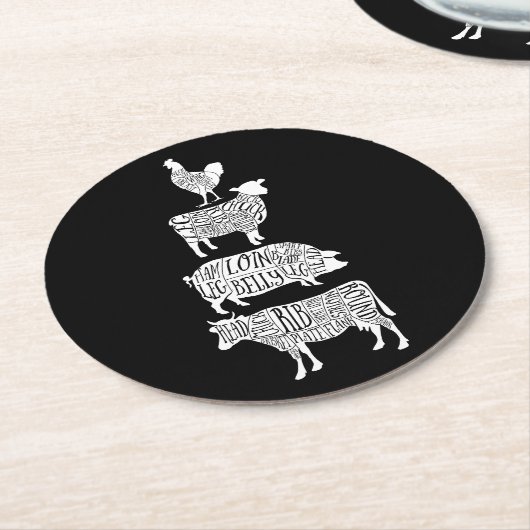 Kuhhhühner Fleischteilstücke Kunst Runder Pappuntersetzer (Angewinkelt)