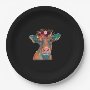 Kuhkopf-Gesicht Druckfarben Wasserfarbe Floral Pappteller