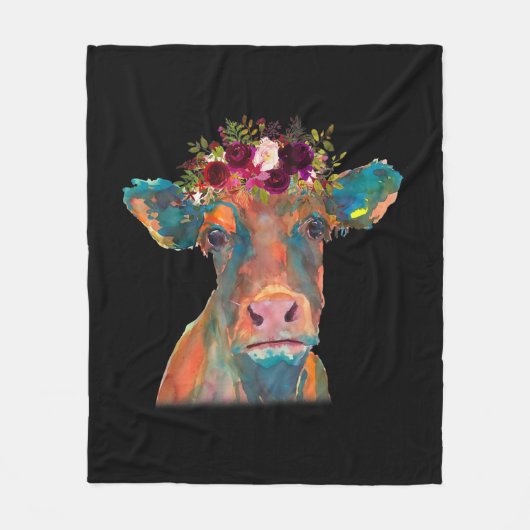 Kuhkopfgesicht farbenfrohe Wasserfarbe | Kuhgesche Fleecedecke (Vorderseite)