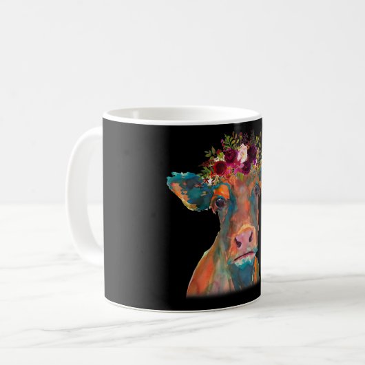 Kuhkopfgesicht farbenfrohe Wasserfarbe | Kuhgesche Kaffeetasse (Vorderseite Links)