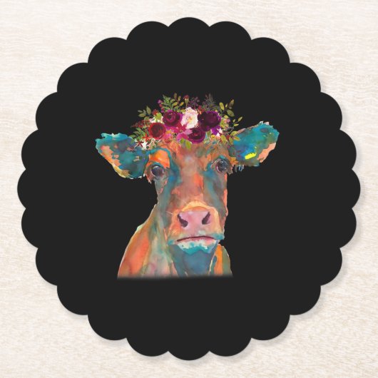 Kuhkopfgesicht farbenfrohe Wasserfarbe | Kuhgesche Untersetzer (Vorderseite)