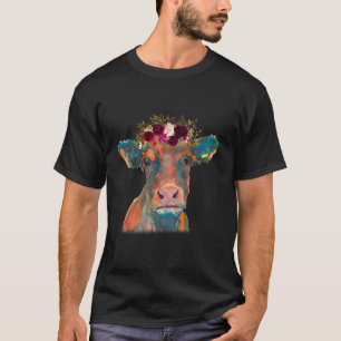 Kuhkopfwand Druckfarben Aquarellfarben Floral Hei T-Shirt